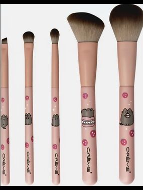 Pusheen Pink Cat Print 5-Piece Makeup Brush Set